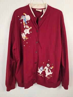 Vtg Alfred Dunner Long Sleeve Button Up Knit Christmas Sweater Jacket Women 2X